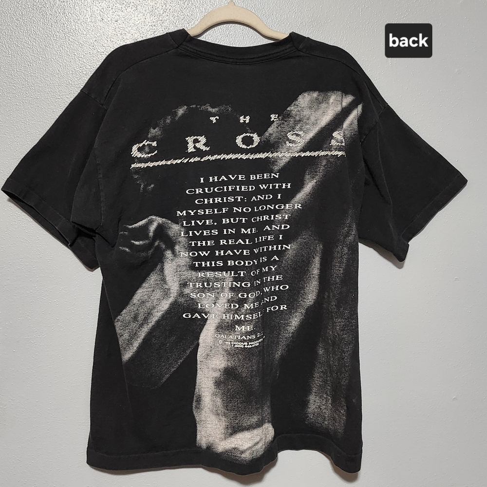VINTAGE CROSS T Shirt Mens XL Black White Single Stitch 1992 Grunge Christian - Picture 7 of 12